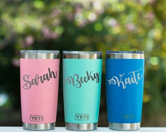 Personalized Yeti Tumbler 20 oz Yeti Insulated Cup Etched Yeti Cup Monogrammed Yeti Cup Pink Yeti Cup Engraved Yeti Tumbler Custom Yeti Cup