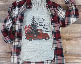 Christmas Truck Shirt/ Women's Christmas Shirt/ Christmas Shirt for Women/ Holiday Shirt/ Christmas Shirt with Red Truck/ Family/ Custom