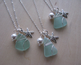 Aqua Green Sea Glass Jewelry Sea foam Sea Glass Necklace Real Beach Glass Wedding Jewelry Starfish