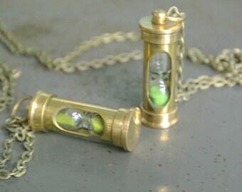 Tiny Sand Timer Necklace, Brass Hourglass , It does work, SteamPunk Style, Unisex, Time Turner, Eclectic, Unique Necklace By UPcycled Works