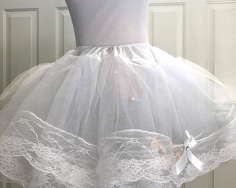 16" Lots Of Laces Layers White Ribbon Lolita Princess petticoat Slip