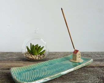 incense holder, incense burner turquoise, incense stick holder, ceramic house, yoga and meditation gift