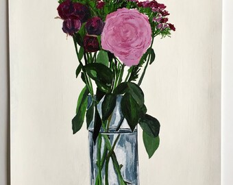 Acrylic still life painting // Pluto no. 20 // original art // illustration on paper // flower painting