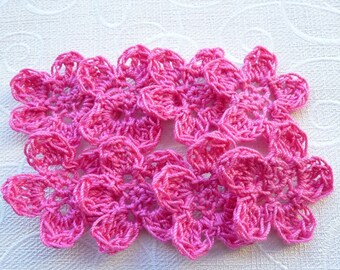 set of 8 hot pink crochet flowers
