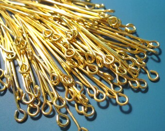 Eye Pins 50 pcs Gold Plated Brass Eye Pins 76.2mm 3 inch 22 ga eyepins EP1018 H17