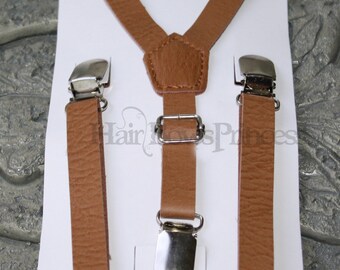 1/2'' inch Vintage Pu Leather Brown Adjustable Suspenders,Tan,brown Kids Boys 6 months-5T,wedding