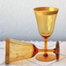 2 Large Amber Rambler Rose, Gold Encrusted Tiffin Franciscan, Amber, Pattern 14196, 6.75" Optic Panel Glass, Wine Glasses, Water Glasses