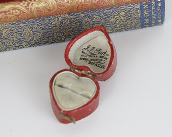 Antique Ring Box Heart Shaped Red Leather