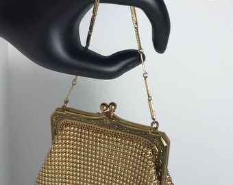 1950's | Whiting and Davis Evening Bag | Gold Tone w/ lining.