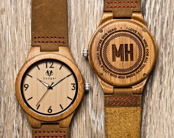 Gifts for Him, Personalized Wooden Watch - Engraved Bamboo Wood Watch