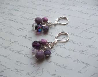Purple and lilac cluster drop earrings