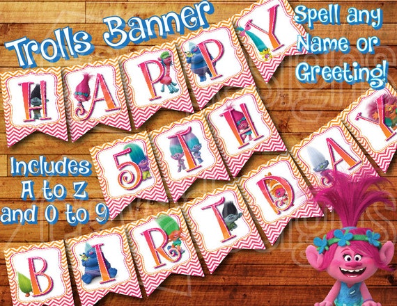 Printable Trolls Birthday Banner Trolls Party Decoration