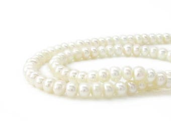 White Freshwater Pearls, 4.5-5mm Button, June Birthstone, Freshwater Pearl Beads, 16 Inch Strand, Real Pearls
