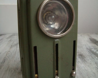 Military Green Vintage Metal Pocket Flashlight, 4 Colors 1970's , Camping lantern, Army signal, USSR, Green Old Railroad Signal, Home decor