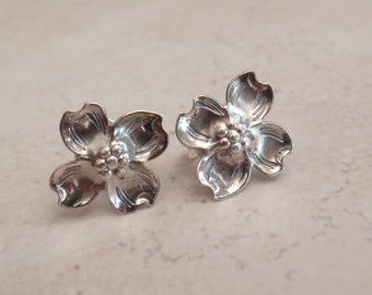 Dogwood Earrings Sterling Silver Posts Pierced Vintage