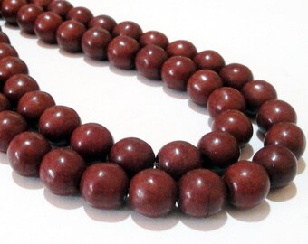 Brown Round Beads - Smooth Round Ball Beads - Howlite Turquoise Center Drilled Gemstone - Select 10mm OR 12mm - 16" Strand - DIY Jewelry
