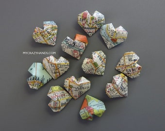 12+ texture Seattle map balloon hearts | origami heart favors ||| map theme wedding | gifts for map lovers -Seattle