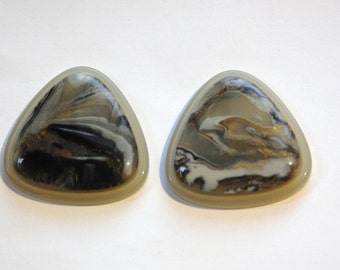 Vintage Black Grey and Cream Swirl Triangle Cabochons cab667