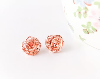 Rose Gold Earrings, Rose Earrings, Rose Studs, Flower Earrings, Bridesmaid Earrings, Mothers Day Gift, Wedding Jewellery, Rose Collection