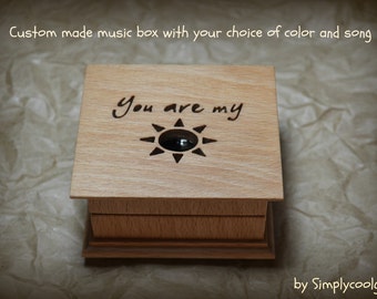 music box, wooden music box, custom made music box, you are my sunshine, personalized music box, music box shop, valentine's day gift