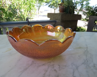 NEW PRICE--Vintage Iridescent Carnival Glass Bowl in Marigold