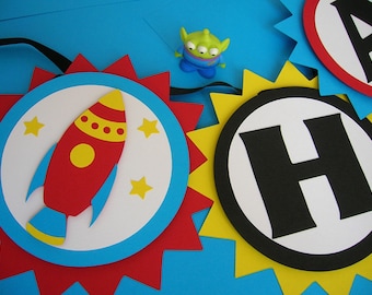 Rocket Ship Space Theme Birthday Banner