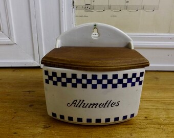 Vintage French Allumettes Ceramic Storage Box /Match Box