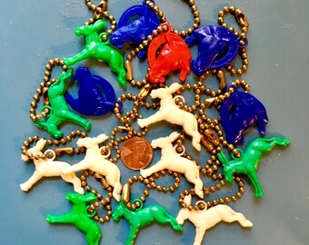 Vintage 1940's 1950's Western Plastic Bakelite Charms Keychains Gumball CrackerJack Prizes Donkey Luck Horse Horseshoe Equestrian 10pcs.