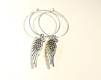 Angel Wing Earrings Silver Gothic