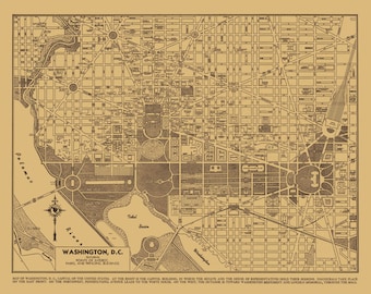 Washington DC Street Map Vintage Sepia Print Poster