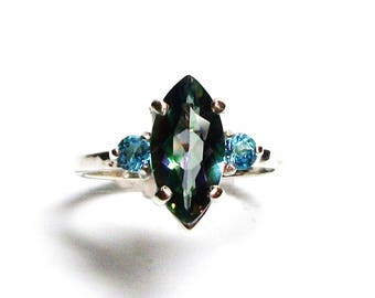 Mystic topaz, mystic topaz ring, 3 stone ring, wedding anniversary, mystic blue, s 6 1/2 "Biloxi Blues"