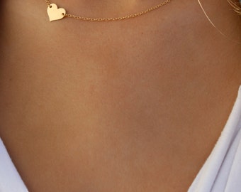 Small Heart Necklace / Sideways Heart Necklace / Delicate Gold Filled Heart / Gold heart / Side Heart Necklace / Off Centered Gold Heart