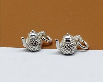 5 Sterling Silver Teapot Charm, 925 Silver Teapot Charm, Tea Pot Charm 3D for Bracelet Necklace - JH86