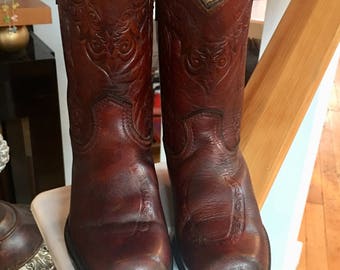 Children’s Western Vintage Brown Leather Cowboy Boots Size 12 D