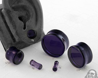 Double Flare Royal Purple Glass Plugs 6g, 4g, 2g, 0g, 10mm, 7/16", 1/2" (12.5mm), 9/16", 5/8", 3/4", 7/8", 1"