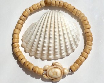 coconut wood bracelet, sea turtle beach bracelet, bohemian accessory, beach jewelry, beachcomber jewelry