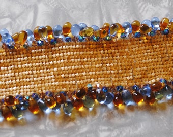 Gold and blue herringbone bracelet (#1)