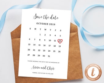 INSTANT DOWNLOAD Save the Date, Save the Date Template, Save the Date Printable, Save the Date Calendar, Wedding Template, Templett