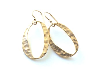 Gold Hammered Earrings, Hammered Oval Link, Clean and Modern Earrings