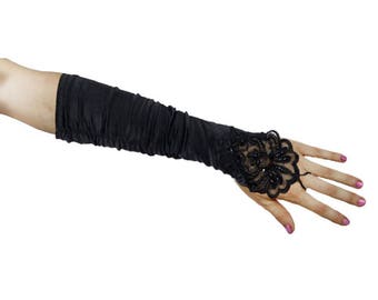 Sequin LACE Gloves Fingerless Black