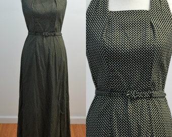 Vintage vtg 1990s 90s ED Michaels Halter Top Rayon Maxi Dress Sleeveless Sundress Ankle Length Belted Polka Dots Small S Medium M