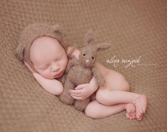 Newborn Photo Prop Knit Bunny, hand knitted bunny rabbit stuffed toy