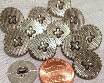 Lot of 12 Silver Tone Metal Shank Buttons Criss Cross Front 9/16" 15mm # 7488