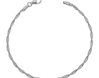 Sterling Silver Loose Rope Prince of Wales Bracelet 2mm 6.5" 7" 7.5" inches