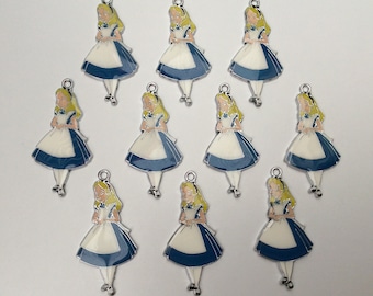 10 x Alice in wonderland metal enamel charms NEW princess crafts pendants