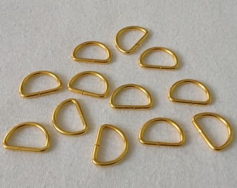 Demi-ronds D rings on D - Ring 15mm or 20mm loops ties inside gold plated non welded Leather haberdashery