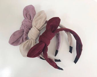 Wire Bow Headband, Corduroy Headband, Top Knot Headband, Wire Headband, Hair Accessory, Women Headband