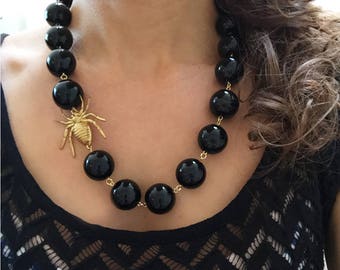 Spider Necklace, Black Statement Necklace, Insect Jewelry, Black Necklace, Bug Necklace, Spider Jewelry, Insect Necklace, Spiders, Halloween