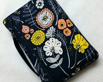 Bible Cover Modern Flowers on Navy Your Book Measurements Required