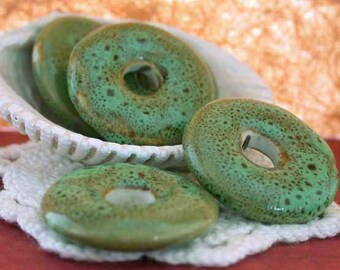 Green Porcelain Discs, Porcelain Beads, Porcelain Donuts, Ceramic Beads, Ceramic Donuts, Ceramic Discs POR-006
